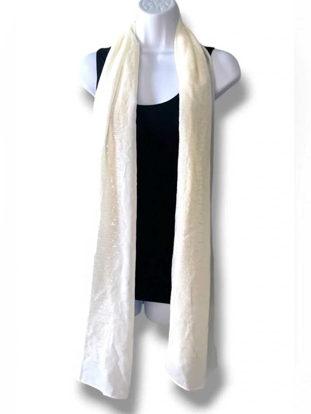 Ivory Sequin Scarf Shawl Wrap Formal Evening Bridal Lightweight Long Scarf